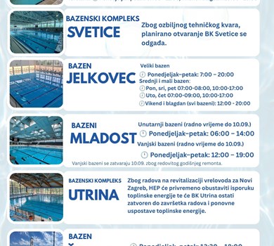 Radno vrijeme gradskih bazena u rujnu